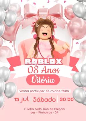 Convite de Aniversário Roblox Menina Rosa para Editar Online