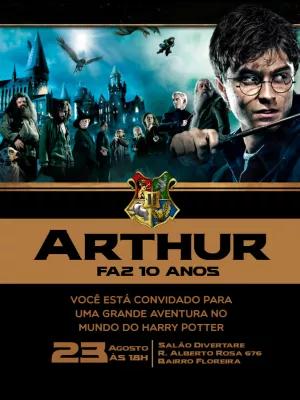 Convite Aniversário Harry Potter com Personagens para Editar