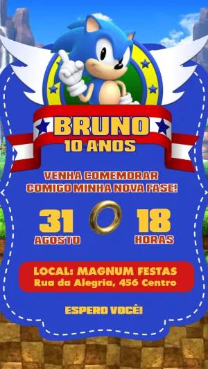 Convite de Aniversário Sonic para Editar Online e Imprimir