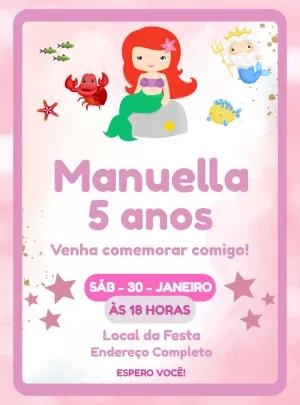 Convite Aniversário Pequena Sereia Cute para Editar Online