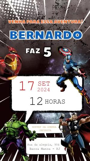 Convite de Aniversário Vingadores com Heróis para Editar Online