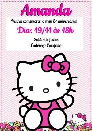 Convite Aniversário Hello Kitty para Editar Online