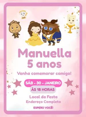 Convite Aniversário A Bela e a Fera Baby para Editar Online
