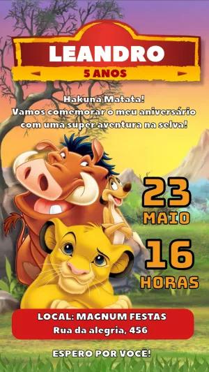 Convite de Aniversário Rei Leão com Personagens para Editar
