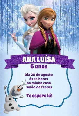 Convite de Aniversário Frozen com Elsa e Anna para Editar Online