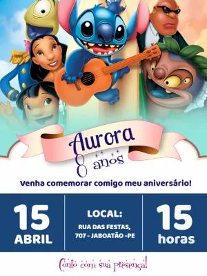 Convite de Aniversário Lilo & Stitch com Personagens para Editar
