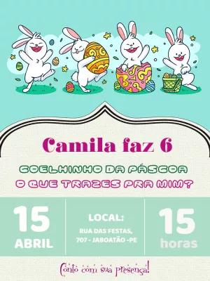 Convite Aniversário Páscoa com Coelhinhos para Editar Online