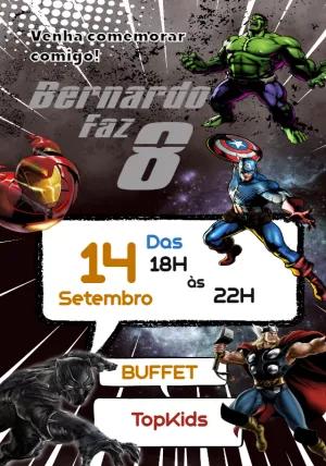 Convite Aniversário Vingadores com Heróis para Editar Online