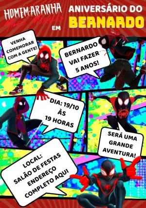 Convite Aniversário Homem-Aranha Miles Morales Editável Online