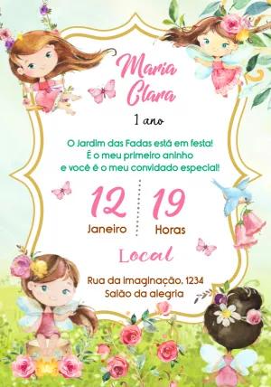 Convite de Aniversário Jardim das Fadas para Editar Online