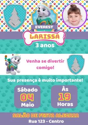 Convite Aniversário Everest Patrulha Canina com Foto para Editar