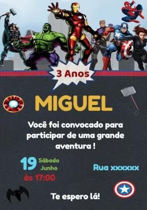 Convite de Aniversário Vingadores com Heróis para Editar Online
