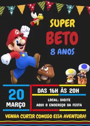 Convite de Aniversário Super Mario com Personagens para Editar