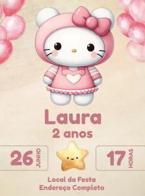 Convite de Aniversário Hello Kitty Rosa para Editar Online