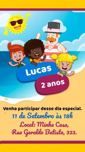 Convite Aniversário Mundo Bita Praia para Editar Online