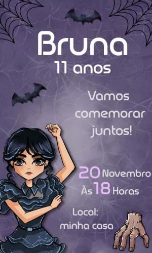 Convite de Aniversário Wandinha Addams para Editar Online