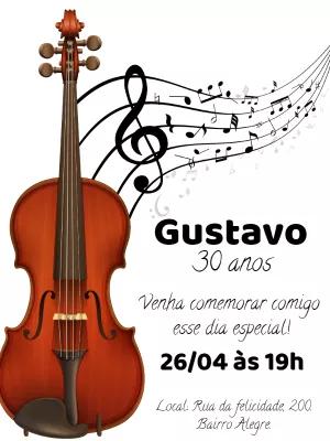 Convite de Aniversário Violino Elegante para Editar Online