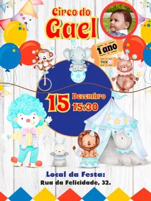 Convite Aniversário Circo Infantil com Foto para Editar