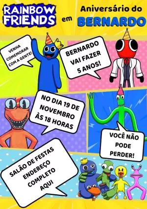 Convite de Aniversário Rainbow Friends para Editar com Personagens