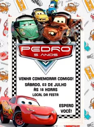 Convite Aniversário Carros com Relâmpago McQueen para Editar