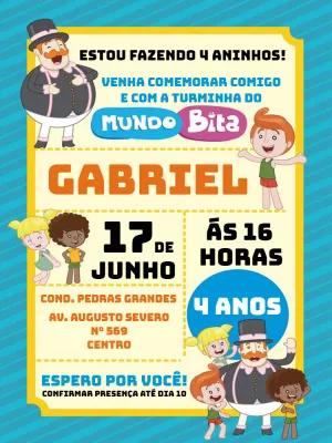 Convite de Aniversário Mundo Bita para Editar Online