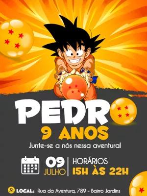 Convite de Aniversário Dragon Ball com Goku para Editar Online
