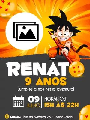 Convite Aniversário Dragon Ball com Foto para Editar Online