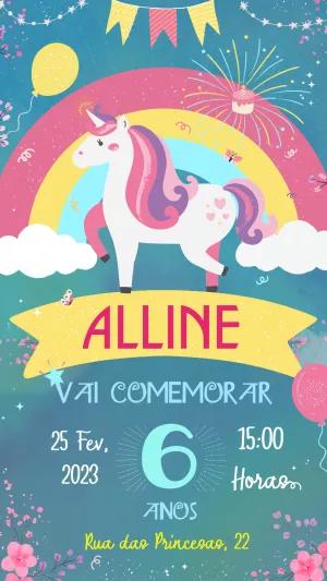 Convite de Aniversário Unicórnio Mágico para Editar Online