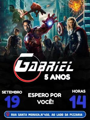 Convite Aniversário Vingadores com Heróis para Editar Online