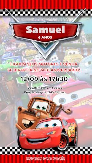 Convite Aniversário Carros Disney para Editar Online e Imprimir