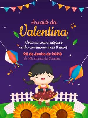 Convite de Aniversário Festa Junina com Menina para Editar Online