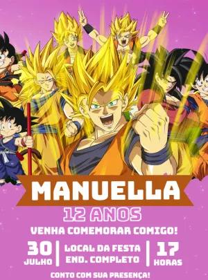 Convite de Aniversário Dragon Ball com Goku para Editar
