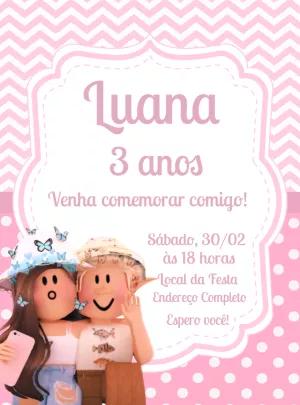 Convite de Aniversário Roblox Menina Rosa para Editar Online