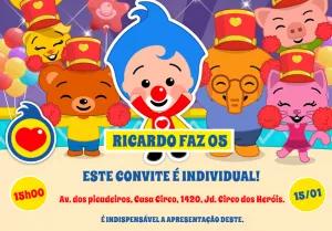 Convite de Aniversário Plim Plim e sua Turma para Editar Online