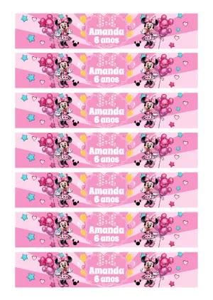 Rótulo de Garrafa Aniversário Minnie Rosa para Editar Online