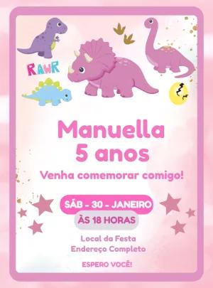 Convite Aniversário Dinossauro Menina para Editar Online