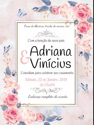 Convite de Casamento Floral com Rosas Rosas para Editar Online