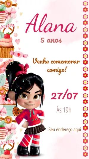 Convite Aniversário Vanellope Detona Ralph para Editar Online