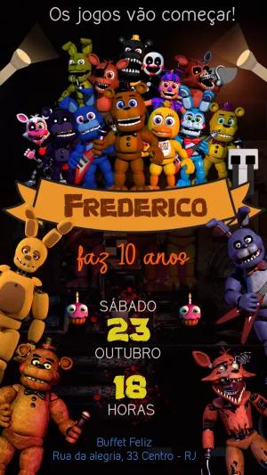 Convite Aniversário Five Nights At Freddy's para Editar Online