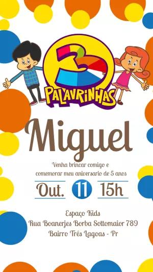 Convite Aniversário 3 Palavrinhas para Editar Online