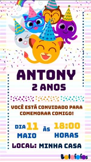 Convite Aniversário Bolofofos com Personagens para Editar Online