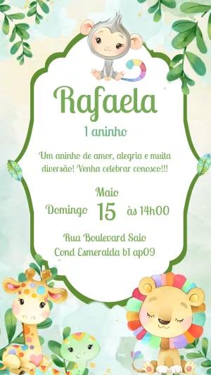 Convite Aniversário Safari com Animais Fofos para Editar Online