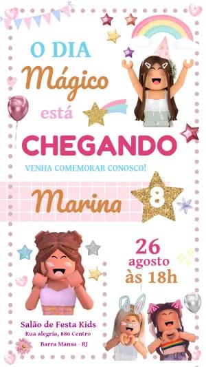 Convite Aniversário Roblox Menina para Editar Online