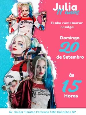 Convite de Aniversário Arlequina para Editar Online
