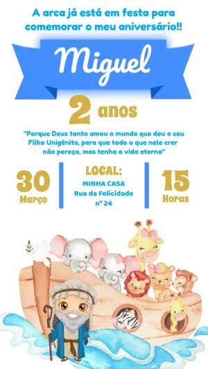 Convite Aniversário Arca de Noé com Animais para Editar Online