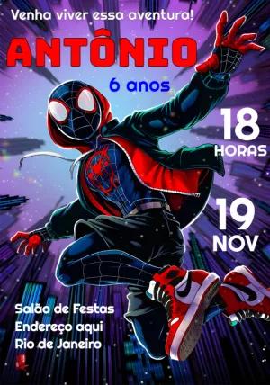 Convite Aniversário Homem Aranha Miles Morales para Editar Online