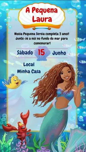 Convite de Aniversário A Pequena Sereia para Editar Online