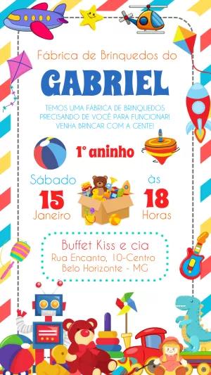 Convite Aniversário Fábrica de Brinquedos para Editar Online