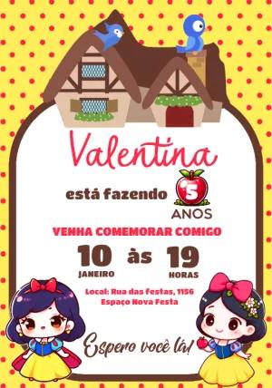 Convite Aniversário Branca de Neve Fofa para Editar Online