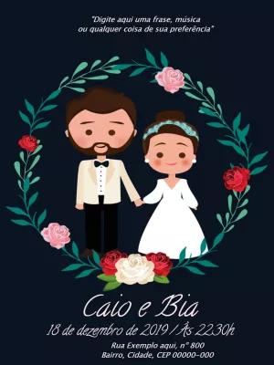 Convite de Casamento Noivinhos Apaixonados para Editar Online